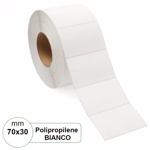 Etichetta 70x30 mm polipropilene PPL BIANCO adesive in rotolo stampabili a trasferimento termico