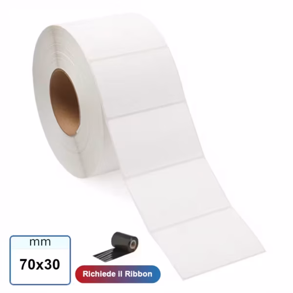 Etichette adesive 70x30 mm carta VELLUM bianco stampabili a trasferimento termico
