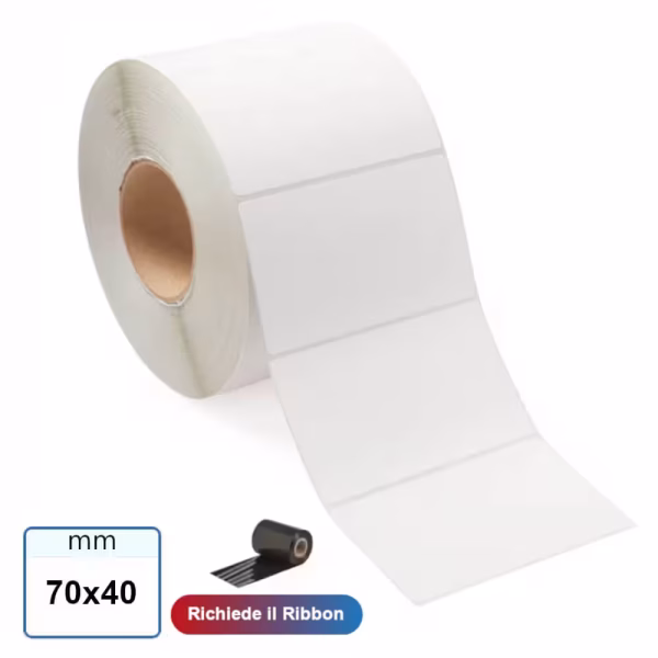 Etichetta 70x40 mm VELLUM adesive in rotolo per stampante di etichette a trasferimento termico