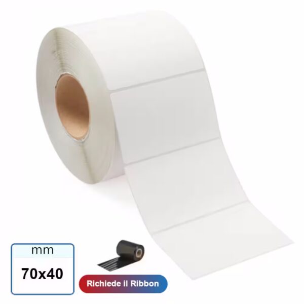 Etichetta 70x40 mm VELLUM adesive in rotolo per stampante di etichette a trasferimento termico