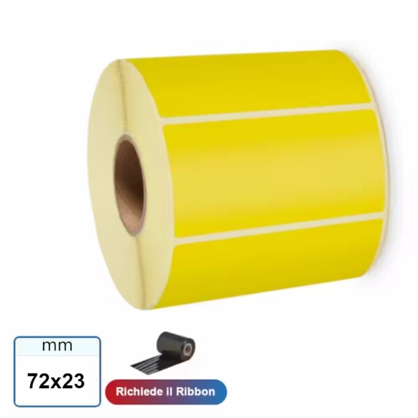 Etichetta adesiva 72x23 mm VELLUM GIALLO in rotolo stampabili a trasferimento termico