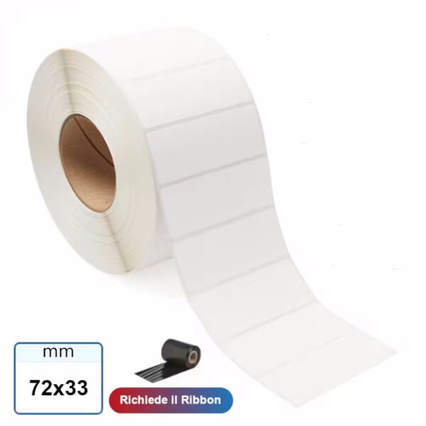 72x33 mm Rotolo etichette VELLUM trasferimento termico neutre stampabili