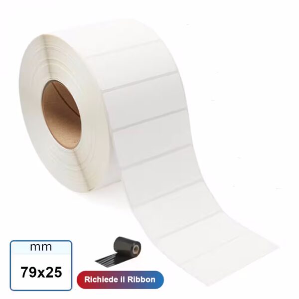 79x25 mm Rotolo etichette VELLUM trasferimento termico neutre stampabili
