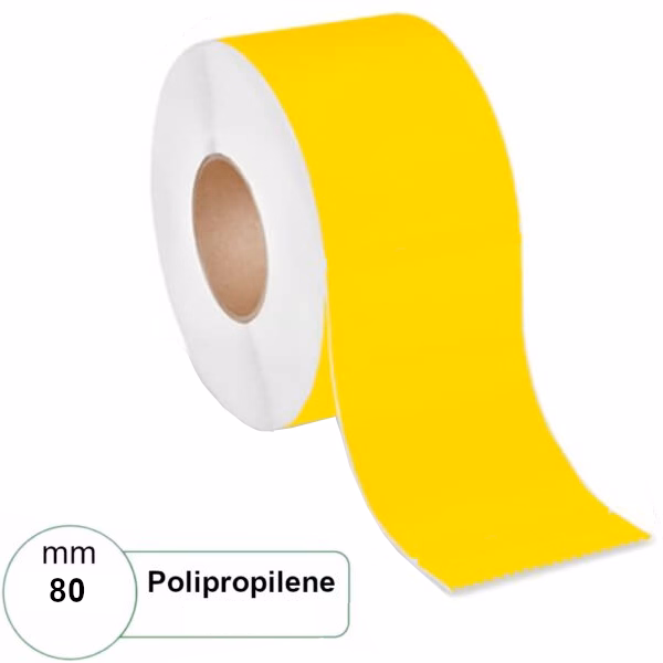 Rotolo continuo 80 mm POLIPROPILENE GIALLO lucido stampabile a trasferimento termico