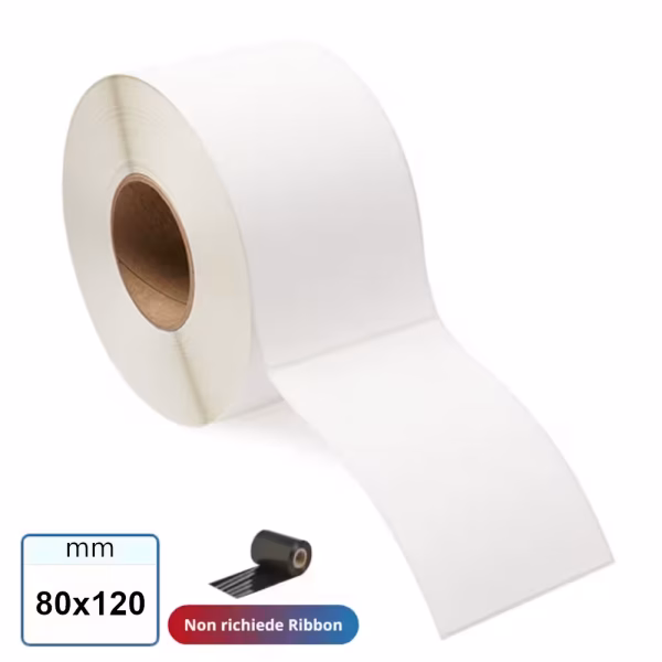 Etichetta 80X120 mm TERMICA adesiva bianca stampabili in bobina da 500 pz