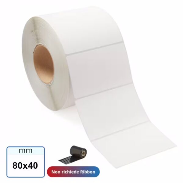 80x40 mm Etichetta TERMICA adesiva neutra stampabile in rotolo da 1500 pz