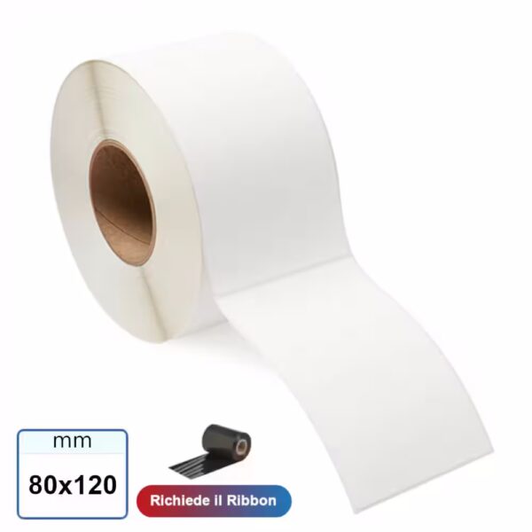 Etichetta 80x120 mm VELLUM adesiva in rotolo da 500 pz Foro 40