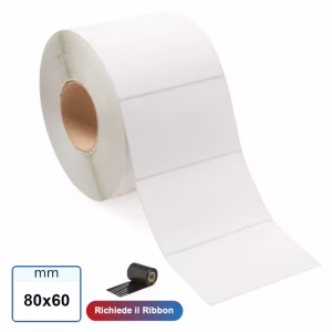 80x60 mm Rotolo etichette VELLUM adesive stampabili a trasferimento termico 1000 pz