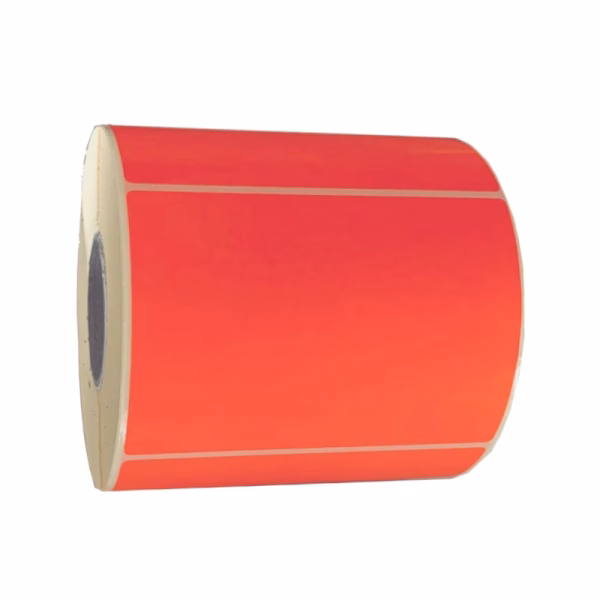 Etichetta 100x70 mm ROSSO fluorescente adesiva in rotolo da 700 pz