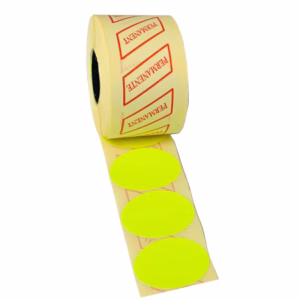 Etichetta ovale 37x28 mm adesiva GIALLO fluorescente in confezione da 24 rotoli
