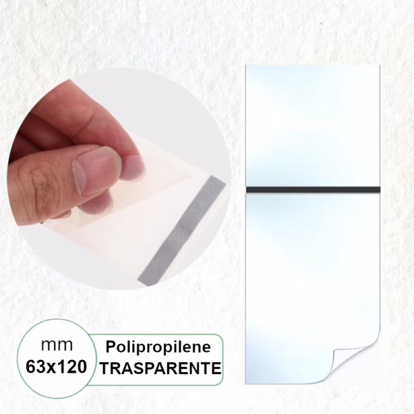 Etichetta 63x120 mm Polipropilene TRASPARENTE adesiva stampabili in bobina