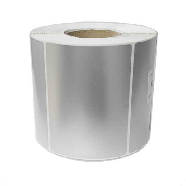 Etichetta adesiva 90x55 mm POLIESTERE ARGENTO in rotolo stampabili a trasferimento termico