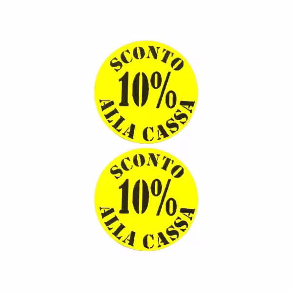 Etichetta tonda diametro 35 mm fluorescente giallo con stampa 10% sconto 1000 pz