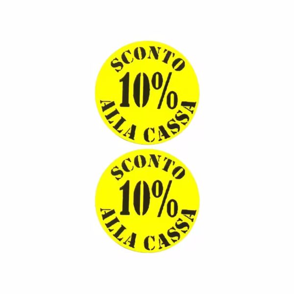 Etichetta tonda diametro 35 mm fluorescente giallo con stampa 10% sconto 1000 pz