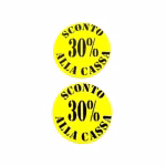 Etichetta tonda diametro 35 mm fluorescente giallo con stampa 30% sconto 1000 pz