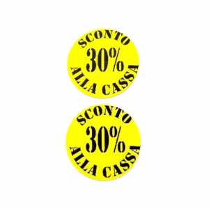 Etichetta tonda diametro 35 mm fluorescente giallo con stampa 30% sconto 1000 pz