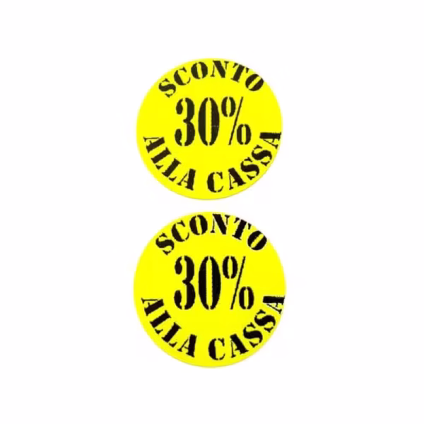 Etichetta tonda diametro 35 mm fluorescente giallo con stampa 30% sconto 1000 pz