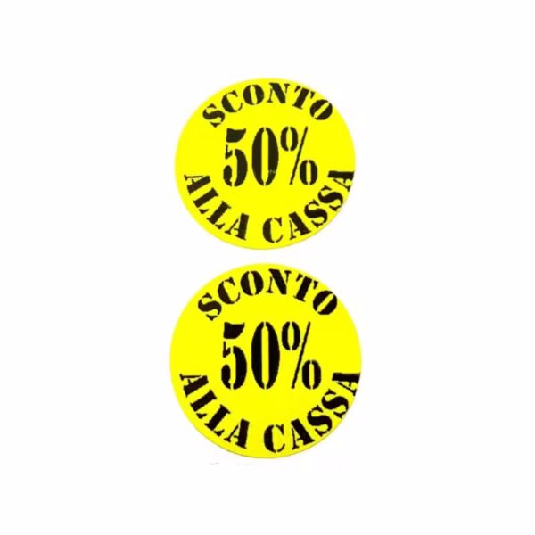 Etichetta tonda diametro 35 mm fluorescente giallo con stampa 50% sconto 1000 pz