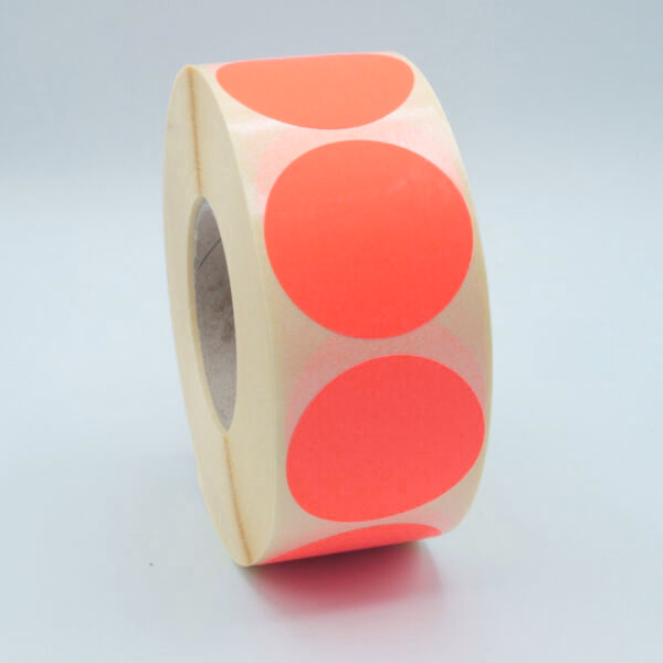 Etichetta tonda 35x35 mm fluorescente ROSSO stampabile a trasferimento termico
